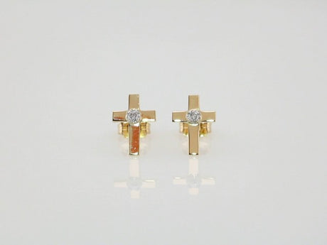 14K Yellow Gold 7x5 mm .01 CTW Natural Diamond Cross Earrings