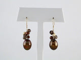 14K Yellow Gold Cultured Dyed Chocolate Freshwater Pearl & Natural Smoky Quartz Earrings