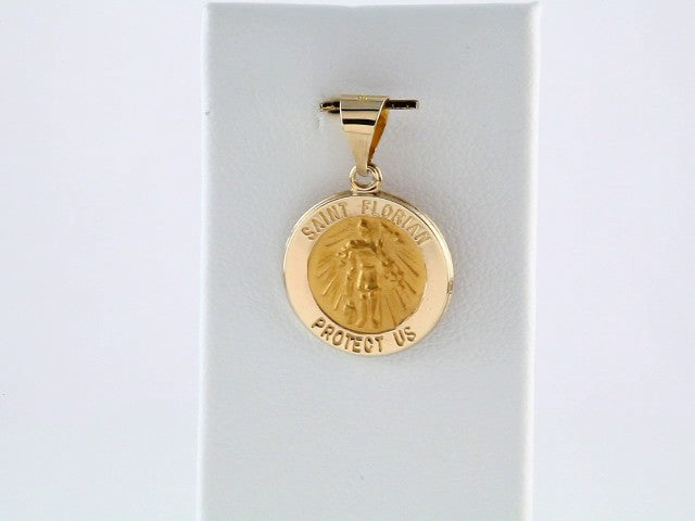14K Yellow 15 mm Round Hollow St. Florian Medal