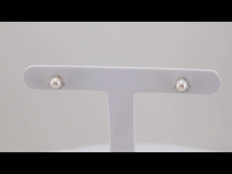 14K White Gold Cultured White Freshwater Cultured Pearl & .08 CTW Natural Diamond Earrings