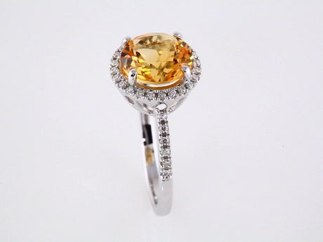 14K White Natural Citrine & 1/6 CTW Natural Diamond Ring