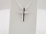 14K White Gold .03 CT Natural Diamond Cross Pendant 