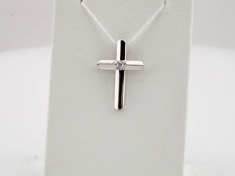 14K White Gold .03 CT Natural Diamond Cross Pendant 