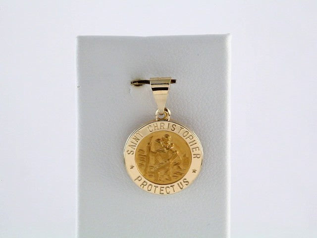 14K Yellow 15 mm Hollow Round St. Christopher Medal