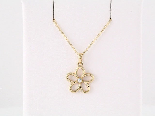 14K Yellow .03 CT Natural Diamond Flower 18" Necklace