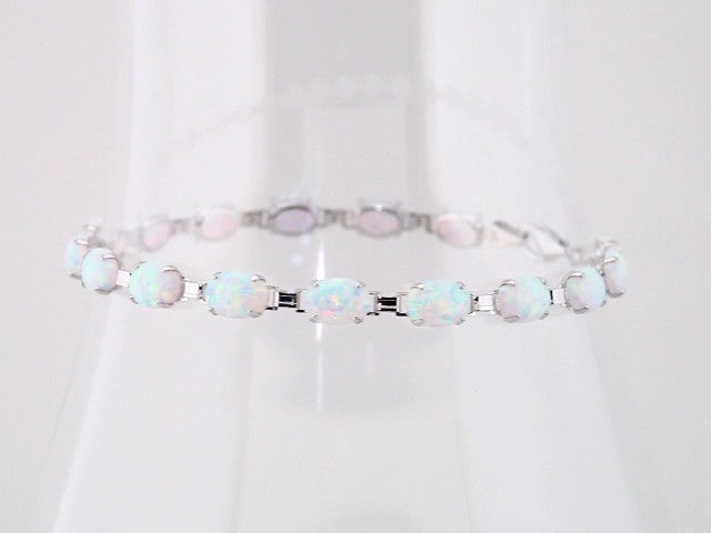 14K White Lab-Grown White Opal Line 7" Bracelet