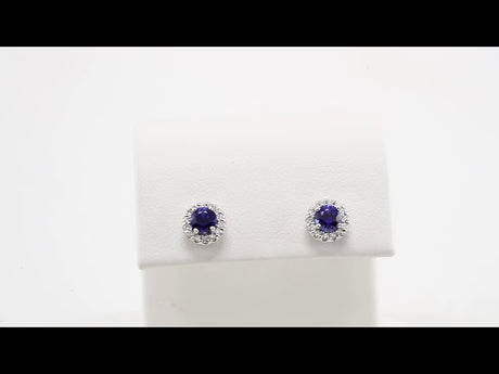 14K White 4 mm Natural Blue Sapphire & 1/8 CTW Natural Diamond Earrings