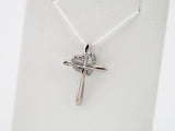 14K White .04 CTW Natural Diamond Heart & Cross Pendant