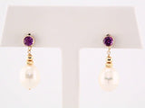 14K Yellow Cultured White Freshwater Pearl & Natural Amethyst Earrings