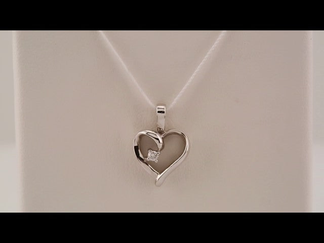 14K White .02 CT Natural Diamond Heart Pendant