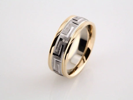 14K Yellow/White/Yellow Gold 7 mm Greek Key Comfort-Fit Half Round Band Size 10
