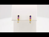 14K Yellow Natural Multi-Gemstone Bar Earrings