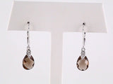 14K White Natural Briolette Smoky Quartz & .025 CTW Natural Diamond Earrings