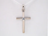 14K White Natural Aquamarine Cross Pendant