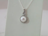 14K White Cultured White Akoya Pearl & 1/10 CTW Natural Diamond Pendant