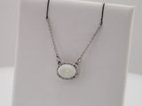 14K White Natural White Opal & .07 CTW Natural Diamond Halo-Style 16 1/2" Necklace