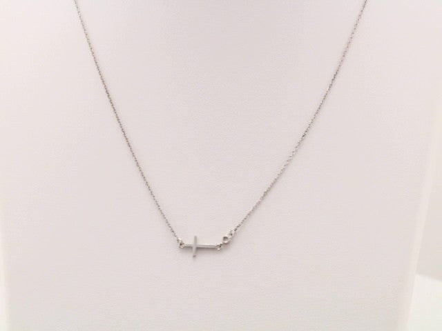 14K White Gold .03 CTW Natural Diamond Sideways Cross 16-18" Necklace