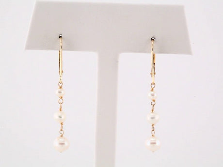 14K Yellow Gold Cultured White Freshwater Pearl  Earrings
