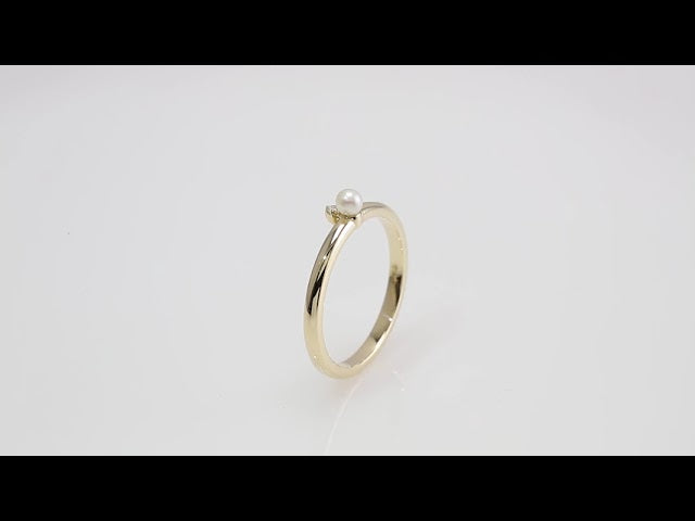 14K Yellow Cultured White Seed Pearl & .015 CT Natural Diamond Ring
