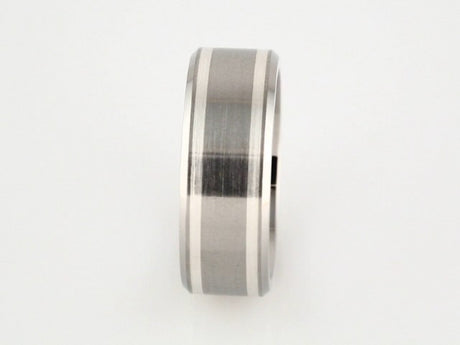 Titanium & Sterling Silver Inlay 9 mm Beveled-Edge Band Size 8