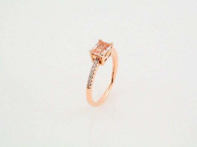 14K Rose Natural Pink Morganite & 1/10 CTW Natural Diamond Ring