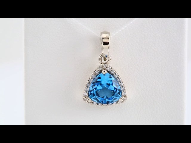 14K White Natural Swiss Blue Topaz & 1/10 CTW Natural Diamond Pendant