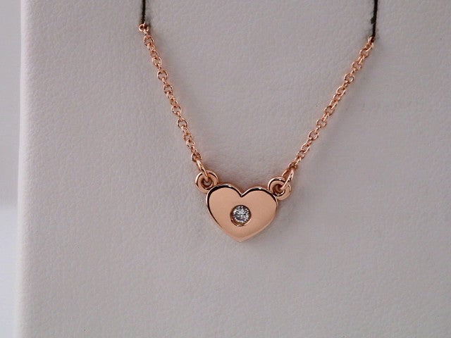 14K Rose .03 CTW Natural Diamond Heart 16" Necklace