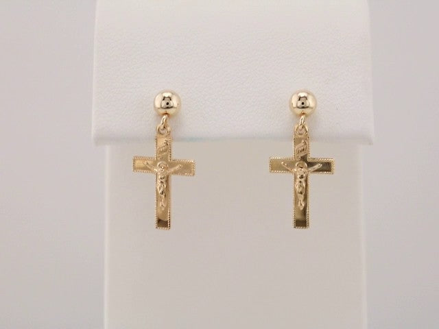 14K Yellow 20x9 mm Crucifix Earrings