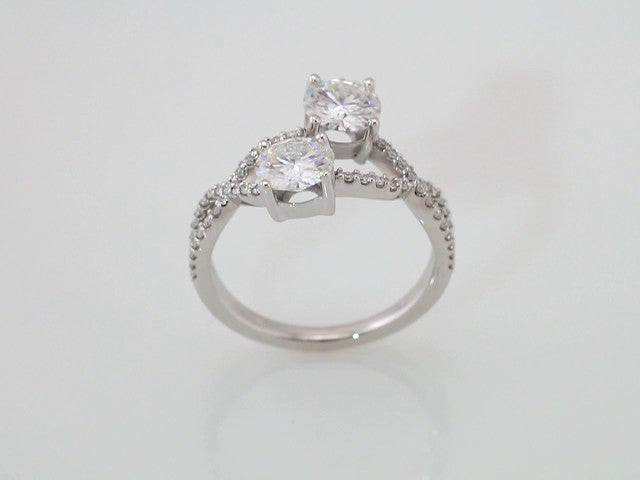 14K White 6 mm Forever One™ Lab-Grown Moissanite & 1/5 CTW Natural Diamond Ring