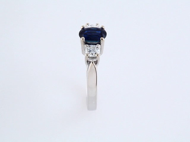 14K White Natural Blue Sapphire & 3/8 CTW Natural Diamond Ring