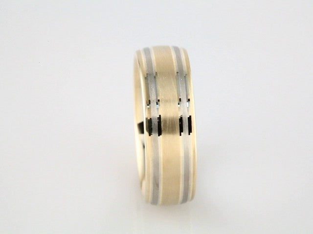 14K Yellow/White 7 mm Grooved Comfort-Fit Flat Band Size 9