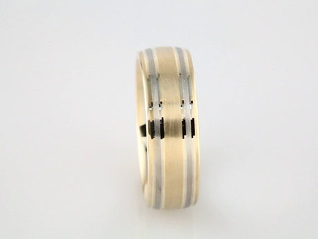 14K Yellow/White 7 mm Grooved Comfort-Fit Flat Band Size 9