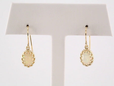 14K Yellow Natural White Opal Earrings