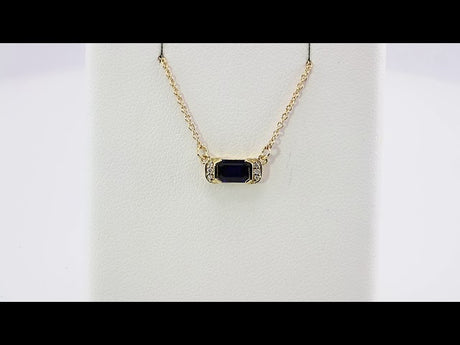 14K Yellow Natural Blue Sapphire & .02 CTW Natural Diamond Bar 16" Necklace