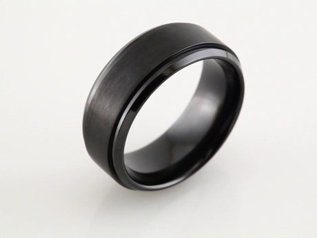 Black Titanium 9 mm Beveled Stepped-Edge Band Size 8