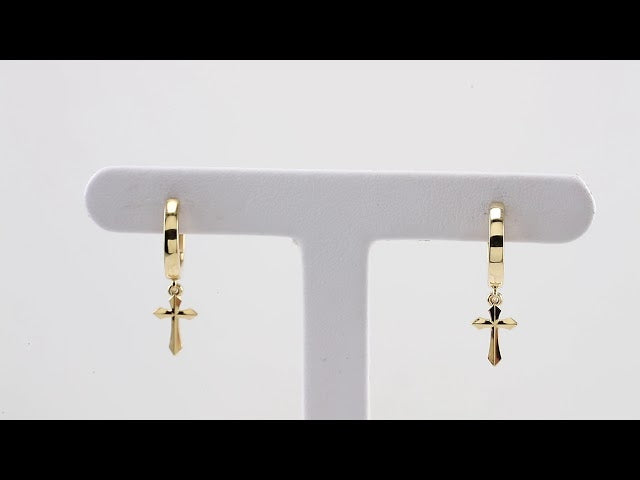 14K Yellow 20.1 mm Cross Hinged Hoop Earrings