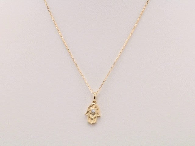 14K Yellow Gold .03 CTW Natural Diamond Hamsa 16-18" Necklace 