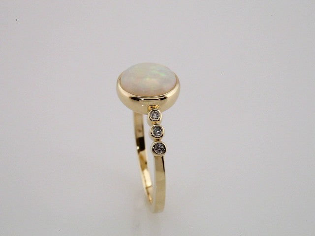 14K Yellow Natural White Opal & 1/10 CTW Natural Diamond Ring