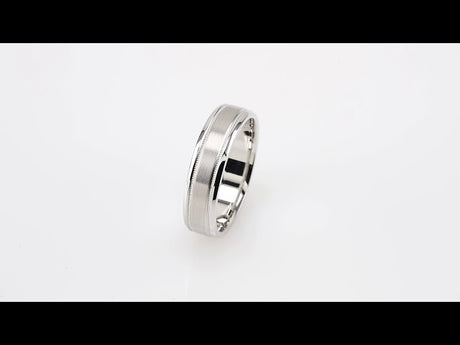 14K White Gold 6 mm Milgrain Beveled-Edge Comfort-Fit Half Round Band Size 9
