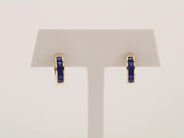 14K Yellow Lab-Grown Blue Sapphire Hoop Earrings