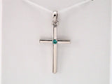 14K White Gold Natural Emerald Cross Pendant