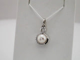 14K White Gold Cultured White Freshwater Pearl & .07 CTW Natural Diamond Pendant
