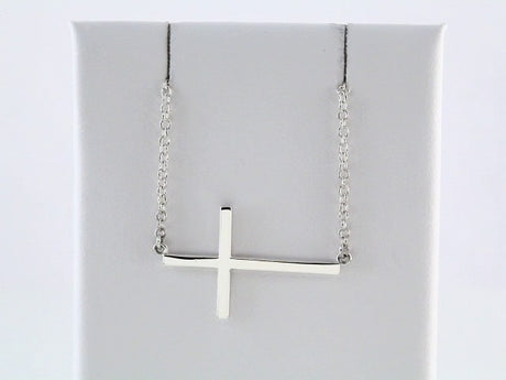 14K White 28x16.2 mm Sideways Cross 16-18" Necklace