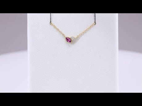 14K Yellow Gold Natural Pink Tourmaline & .03 CTW Natural Diamond 16" Necklace