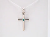 14K White Natural Emerald Cross Pendant