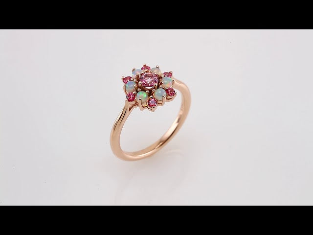 14K Rose Natural Pink Tourmaline & Natural Ethiopian Opal Ring