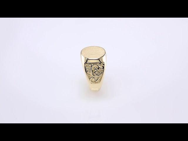 14K Yellow 14x12 mm Scroll Signet Ring