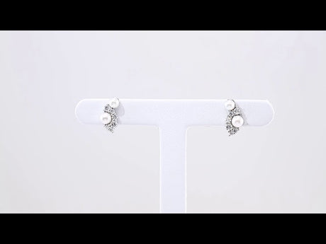 14K White Gold Cultured White Akoya Pearls & 1/2 CTW Natural Diamond Earrings