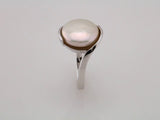 Sterling Silver Cultured White Freshwater Pearl Coin Ring