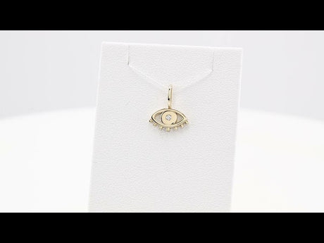 14K Yellow Gold .02 CT Natural Diamond Evil Eye Charm/Pendant 